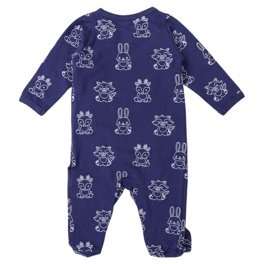 Organic Cotton Long Sleeve Romper Navy Print