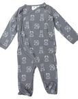 Organic Cotton Long Sleeve Romper Charcoal Print