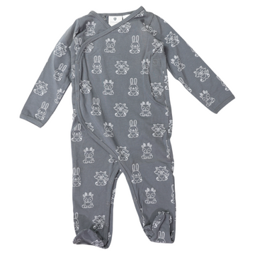 Organic Cotton Long Sleeve Romper Charcoal Print