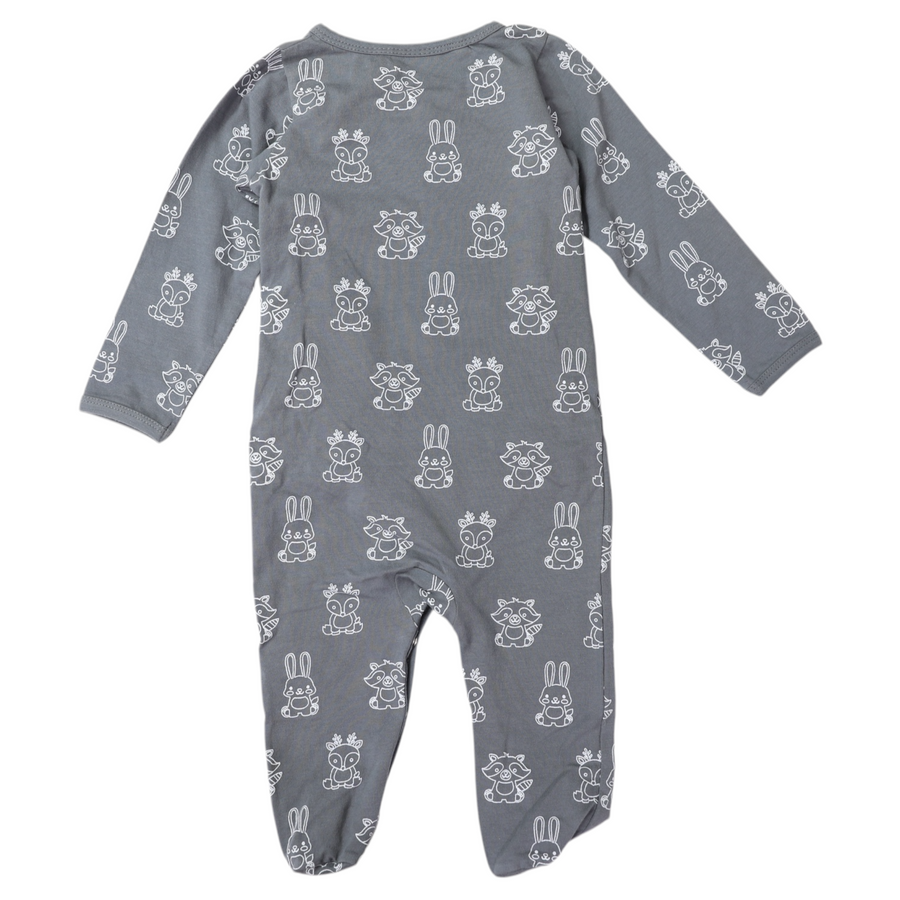 Organic Cotton Long Sleeve Romper Charcoal Print