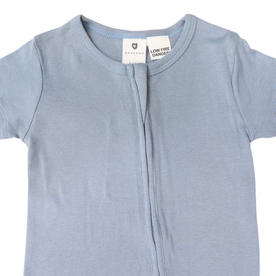 Cotton Modal Short Sleeve Zip Onesie Blue