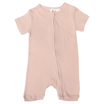 Cotton Modal Short Sleeve Zip Onesie Pink