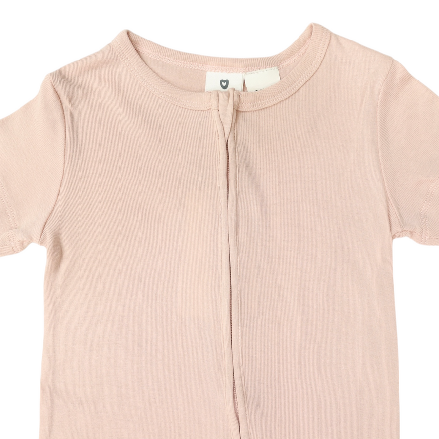 Cotton Modal Short Sleeve Zip Onesie Pink