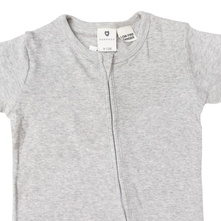 Cotton Modal Short Sleeve Zip Onesie Grey