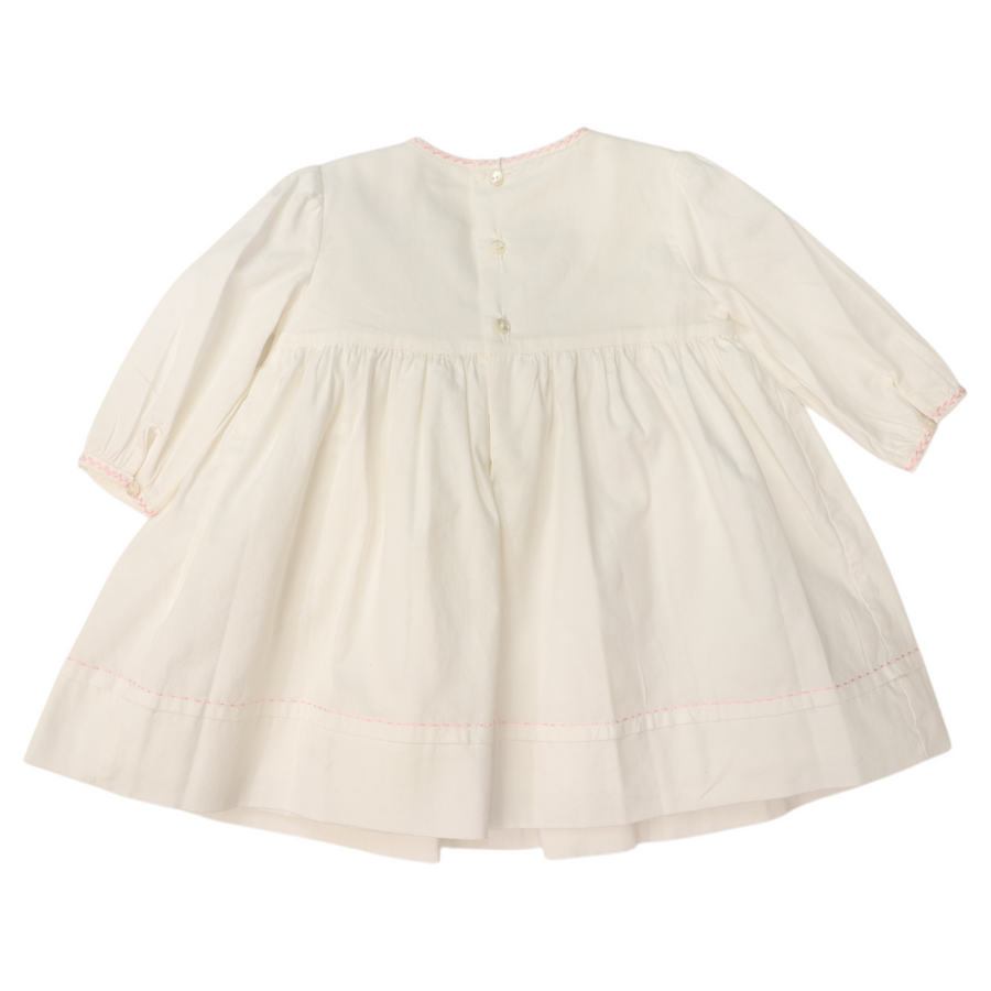 Rosettes Twill Smocked Dress Ivory