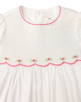 Rosettes Twill Smocked Dress White