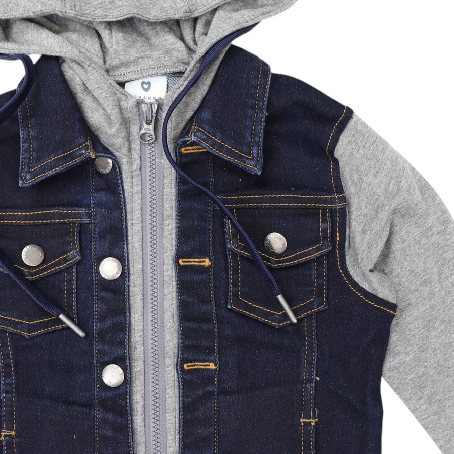 Lined Denim Jacket with Hood Dark Blue