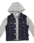 Lined Denim Jacket with Hood Dark Blue