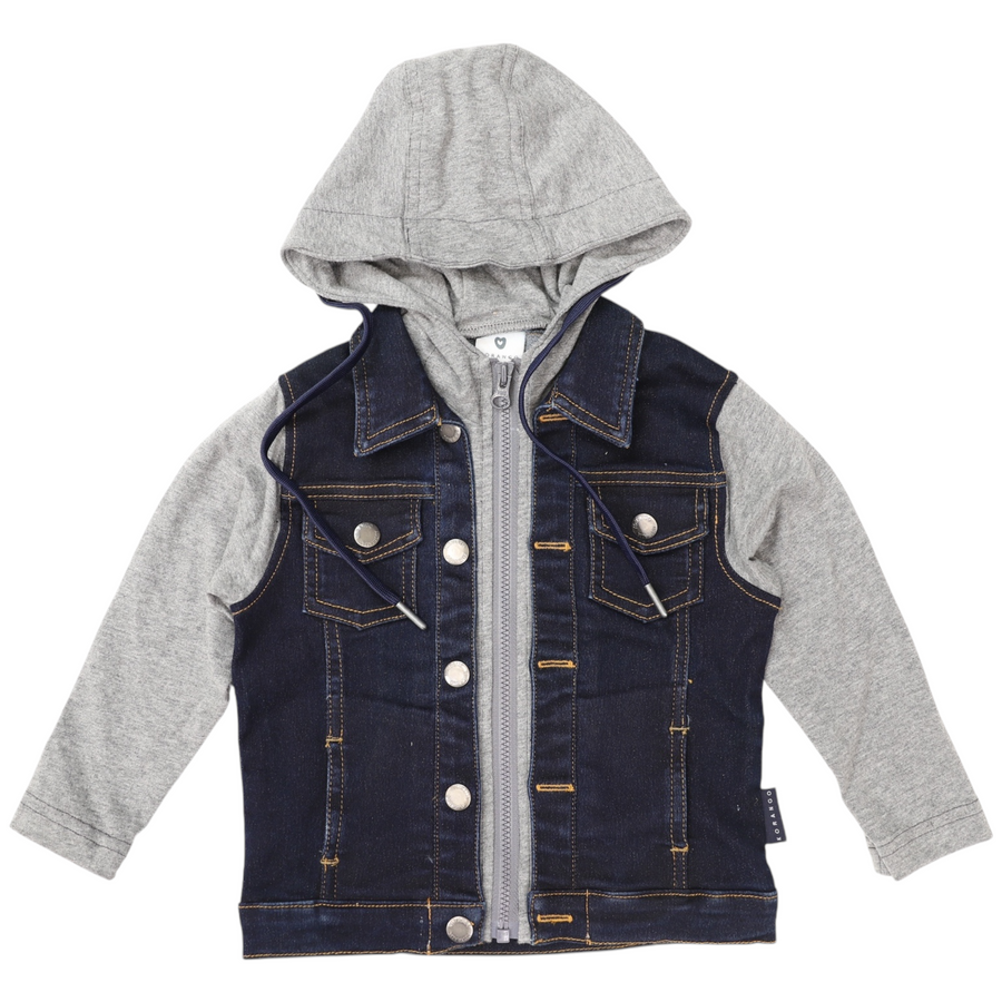 Lined Denim Jacket with Hood Dark Blue