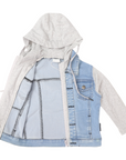 Lined Denim Jacket with Hood Light Blue