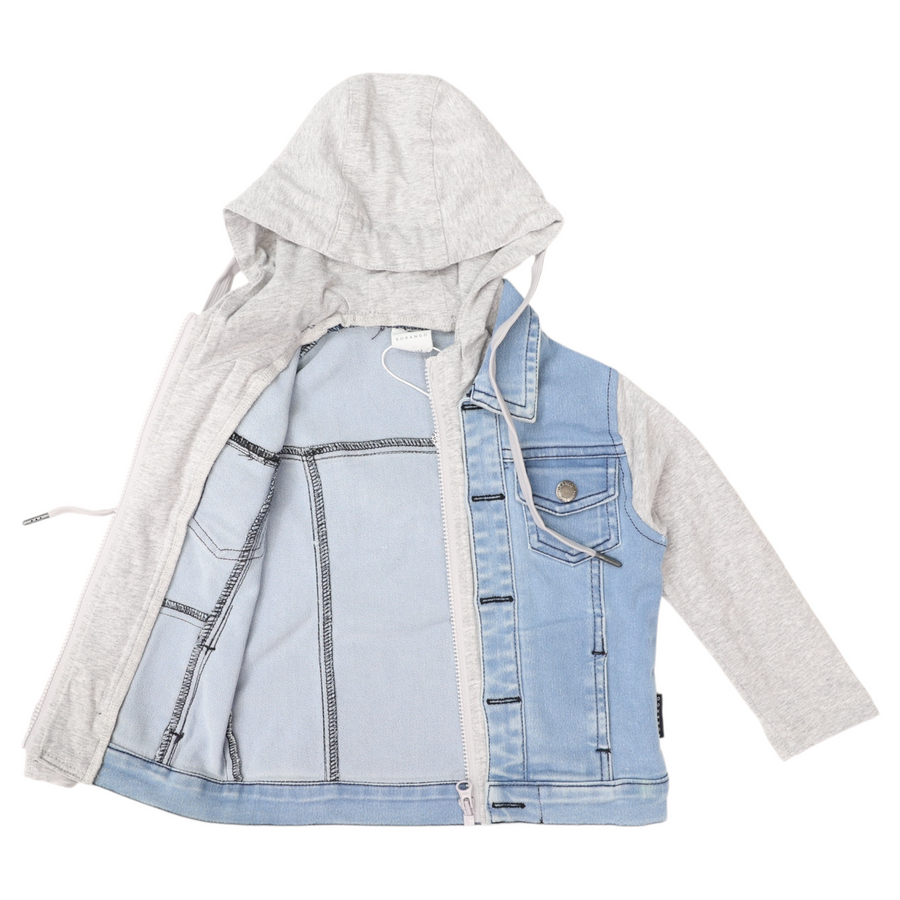 Lined Denim Jacket with Hood Light Blue