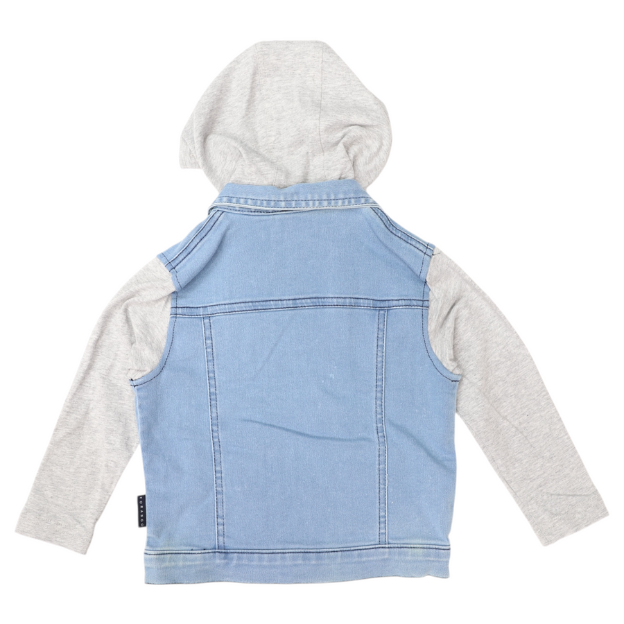 Lined Denim Jacket with Hood Light Blue