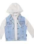 Lined Denim Jacket with Hood Light Blue