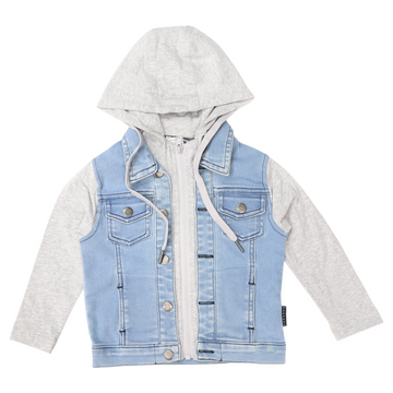 Lined Denim Jacket with Hood Light Blue