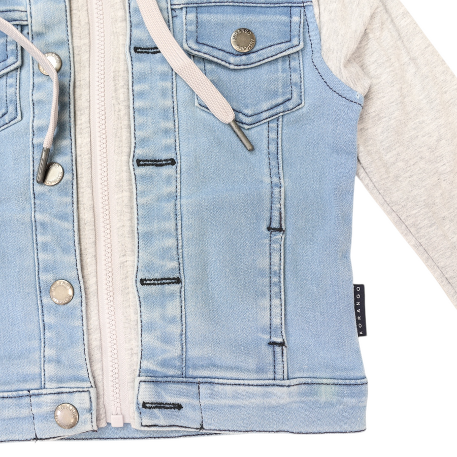 Lined Denim Jacket with Hood Light Blue