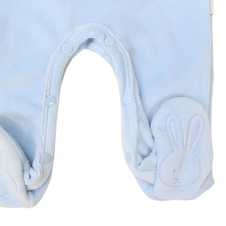 Velour Romper with Bunny Applique Blue