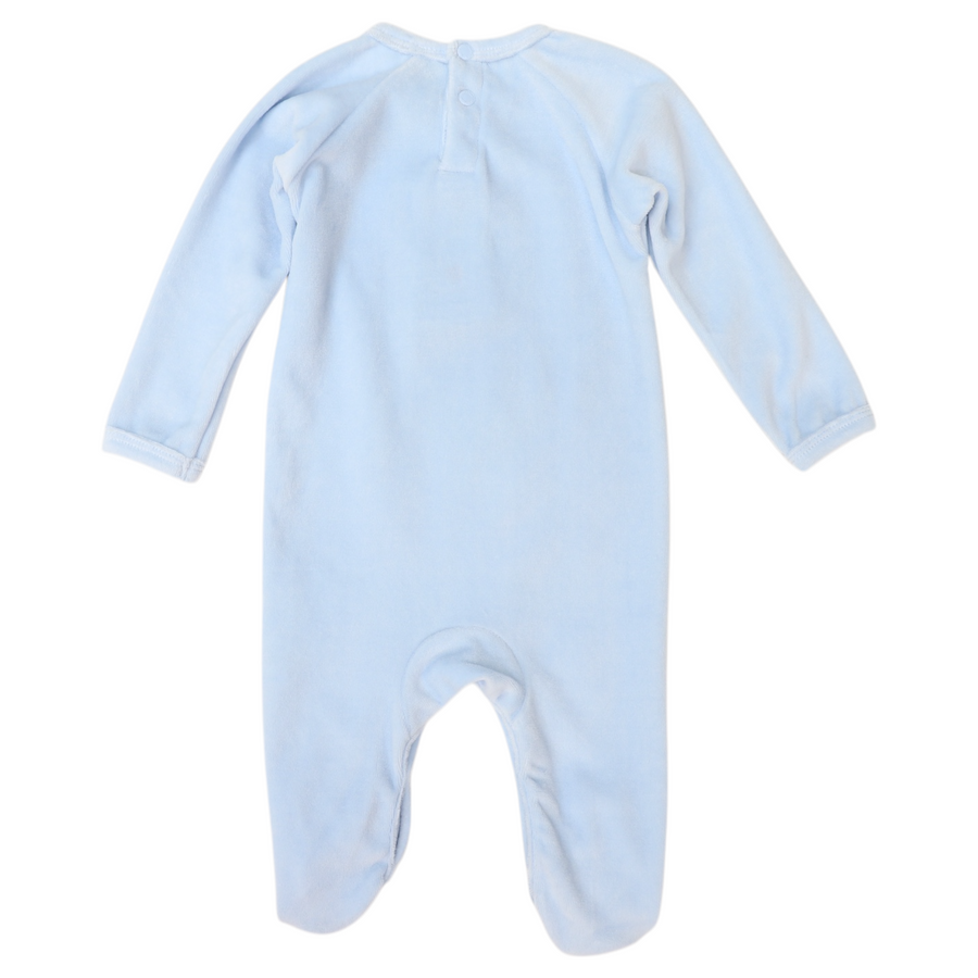 Velour Romper with Bunny Applique Blue