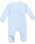 Velour Romper with Bunny Applique Blue