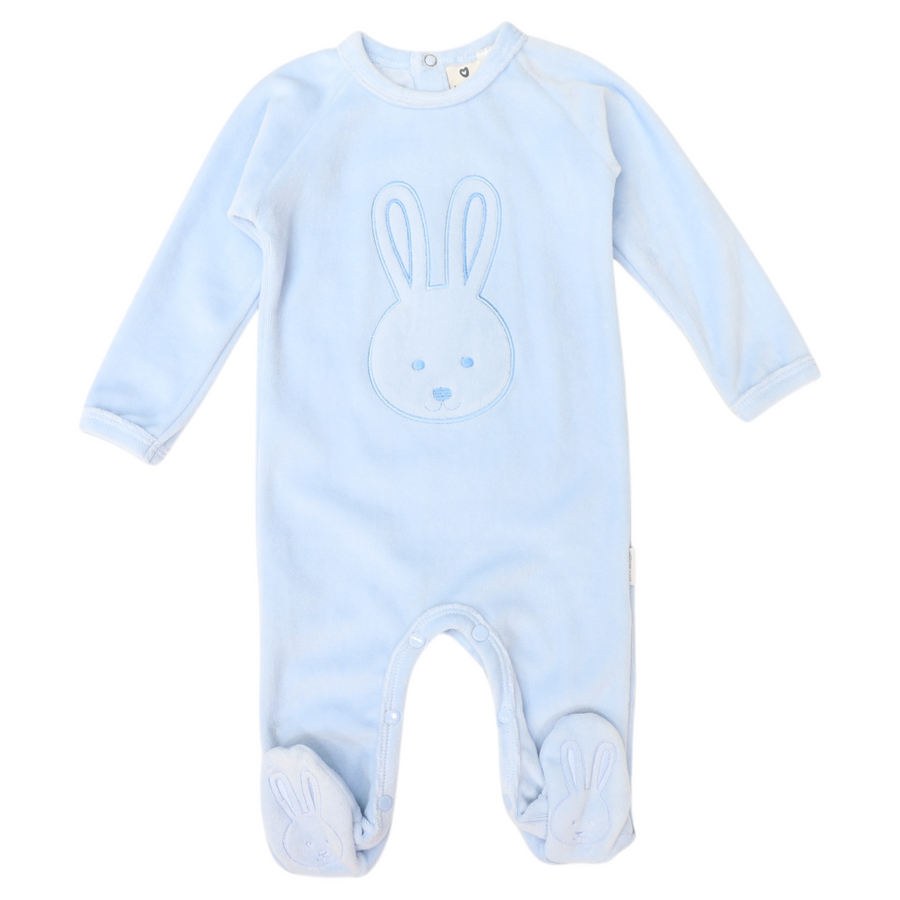 Velour Romper with Bunny Applique Blue