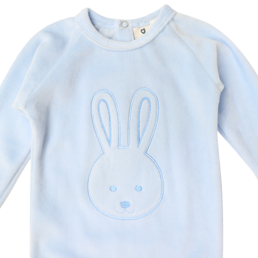 Velour Romper with Bunny Applique Blue