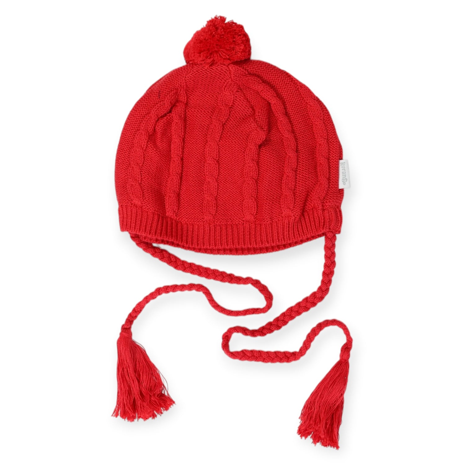 Textured Knit Beanie with Tassels Red