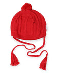 Textured Knit Beanie with Tassels Red