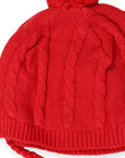 Textured Knit Beanie with Tassels Red