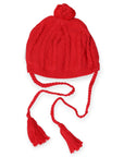 Textured Knit Beanie with Tassels Red
