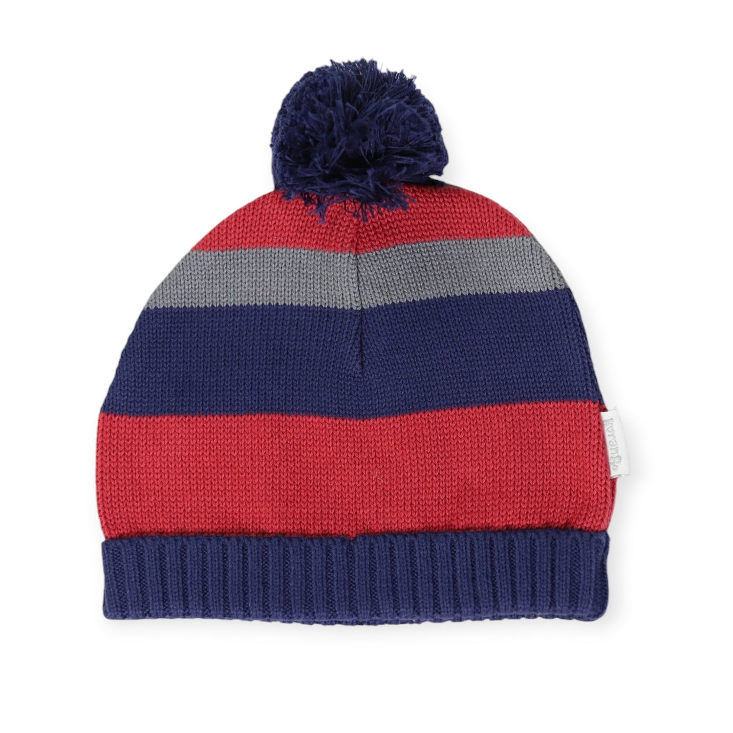 Stripe Knit Beanie Red with pom pom