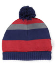 Stripe Knit Beanie Red with pom pom
