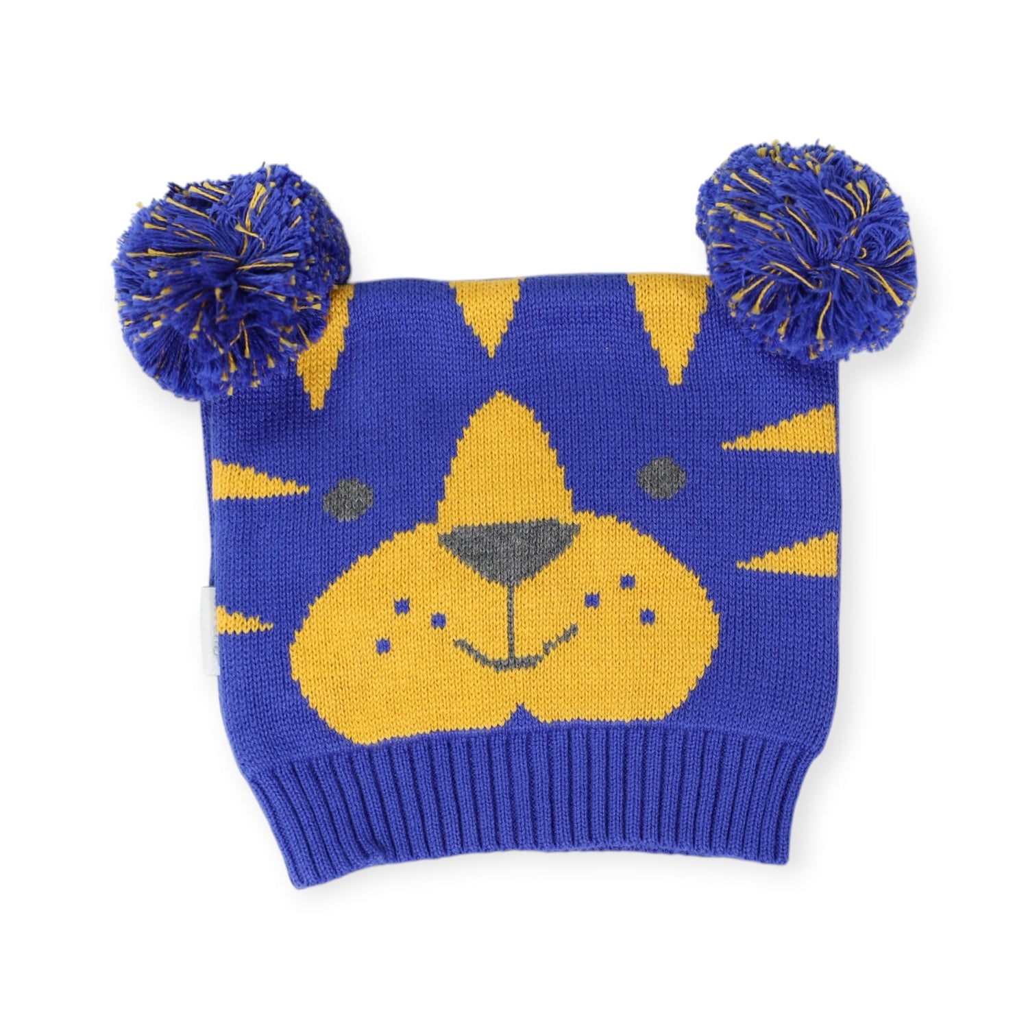 Tiger Beanie with Pom Poms Blue