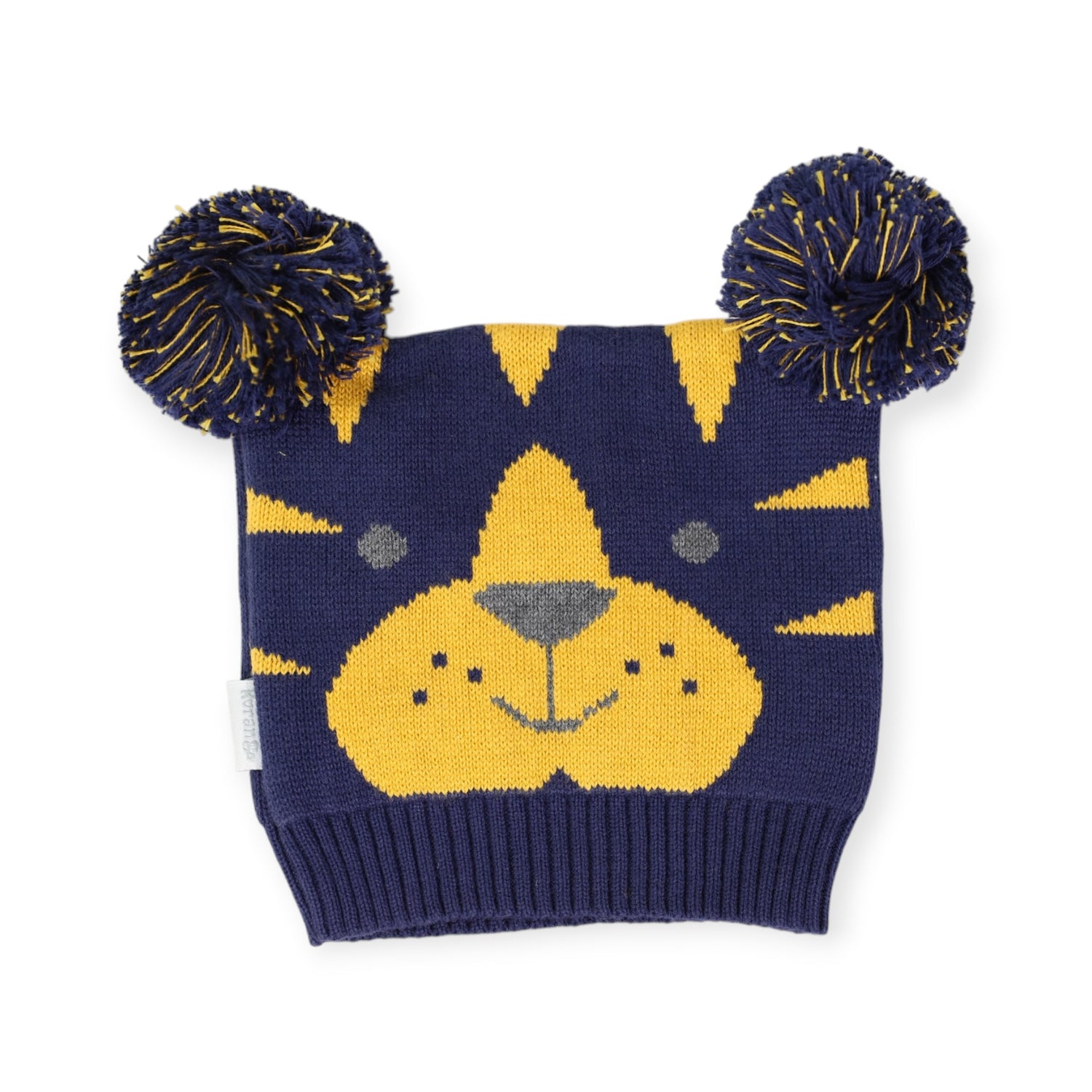 Tiger Beanie with Pom Poms Navy