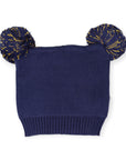 Tiger Beanie with Pom Poms Navy