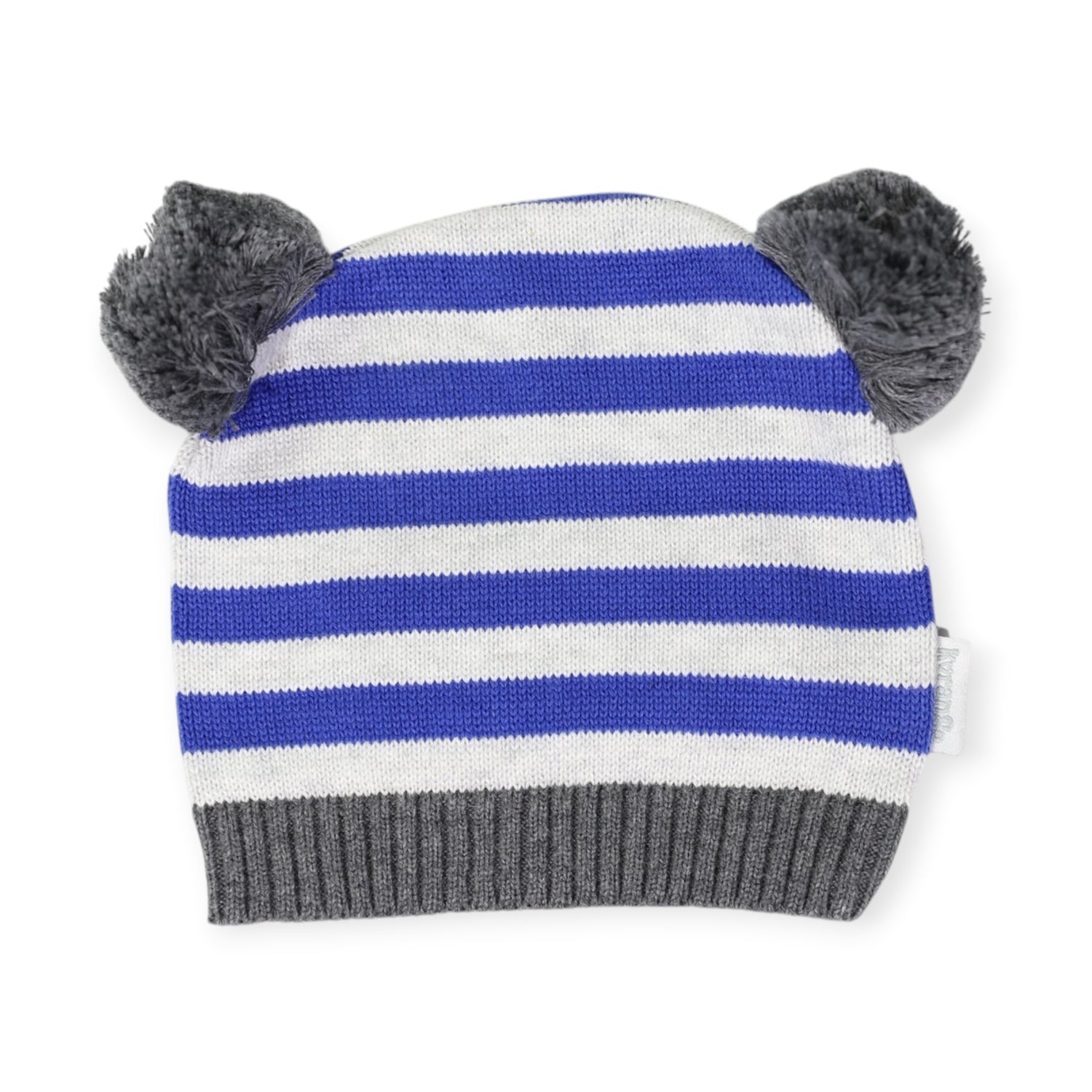 Stripe Knit Beanie with Pom Poms Blue