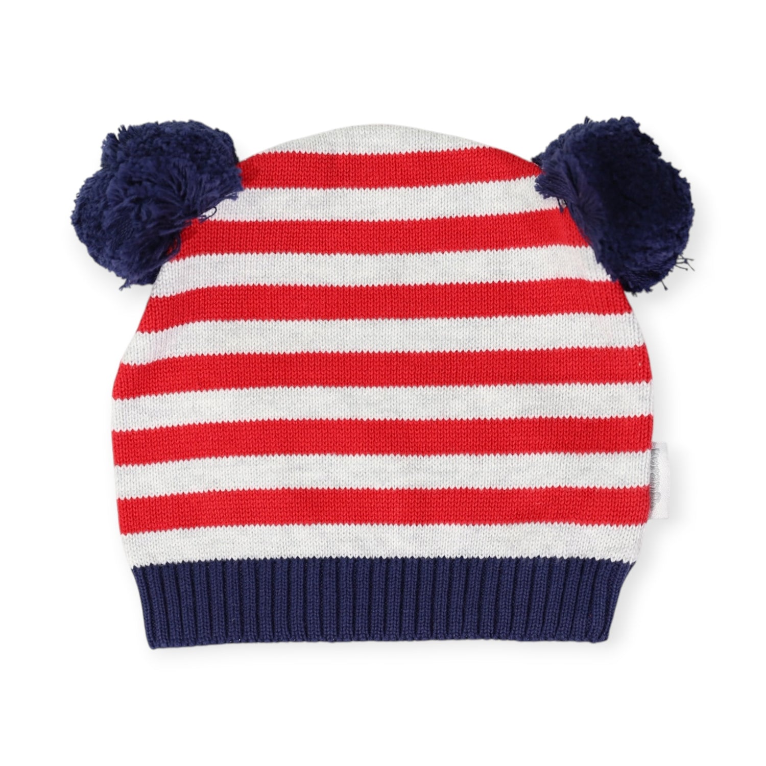 Stripe Knit Beanie with Pom Poms Red