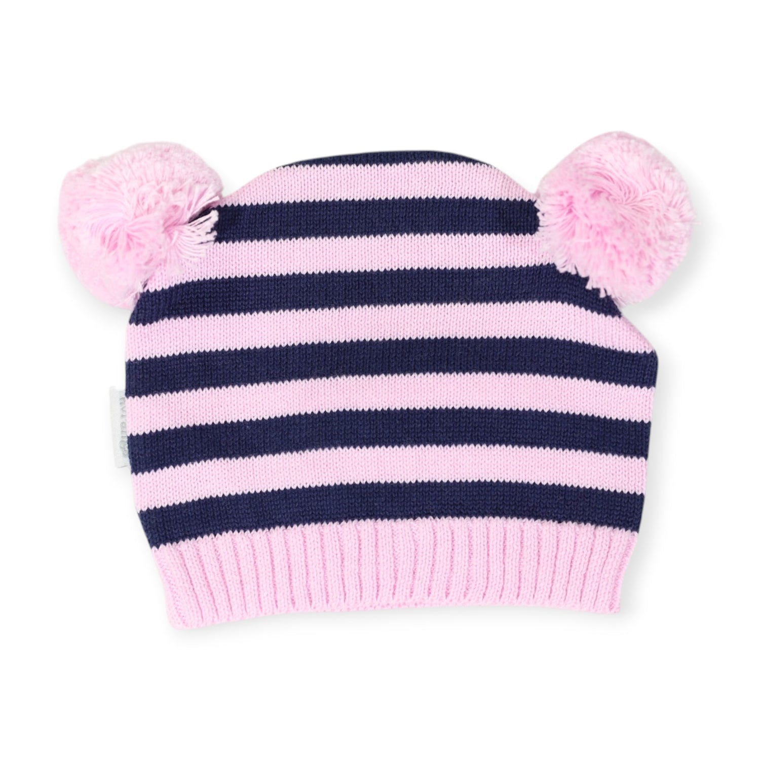 Stripe Knit Beanie with Pom Poms Pink