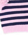 Stripe Knit Beanie with Pom Poms Pink