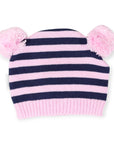 Stripe Knit Beanie with Pom Poms Pink