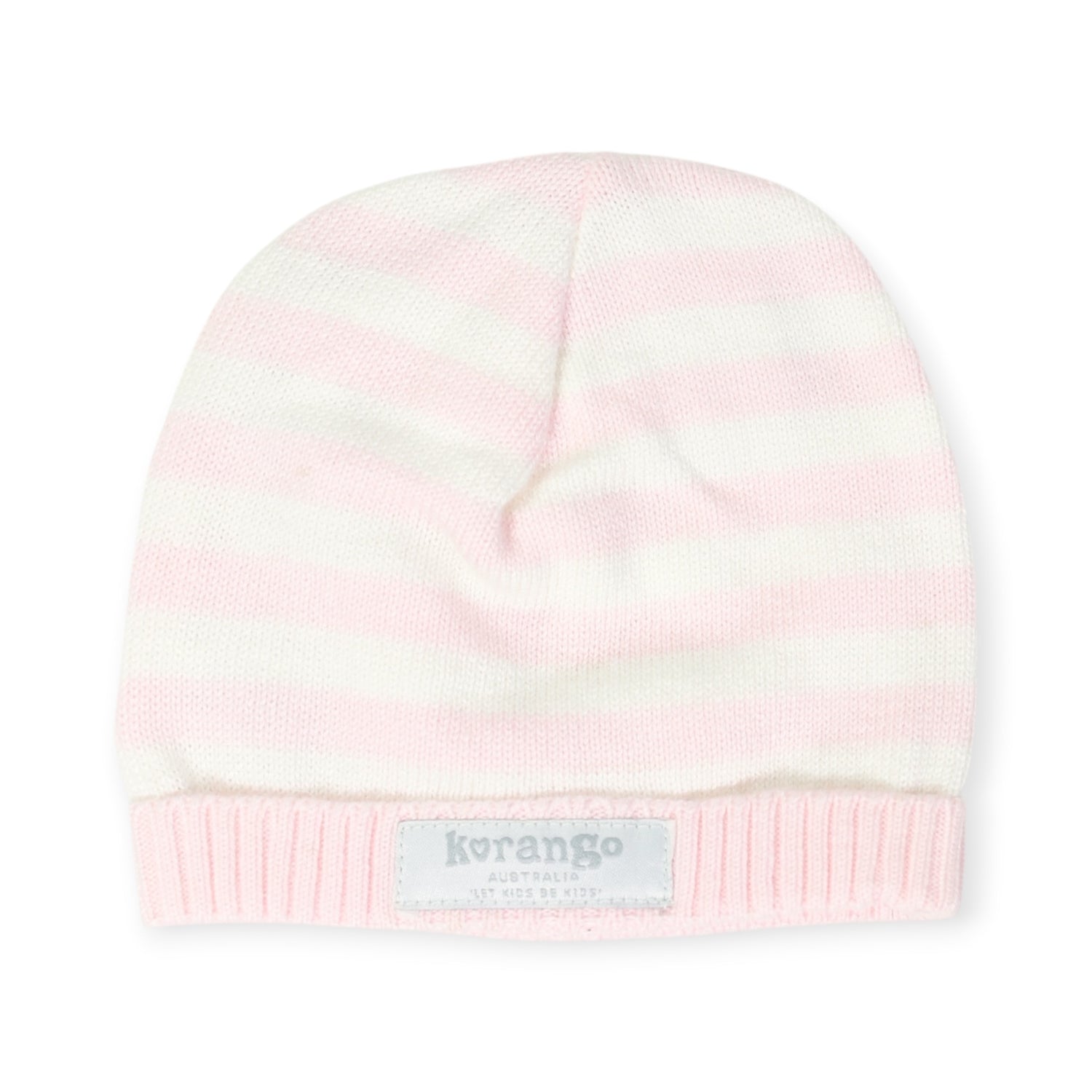 Striped Knit Beanie Baby Pink & White
