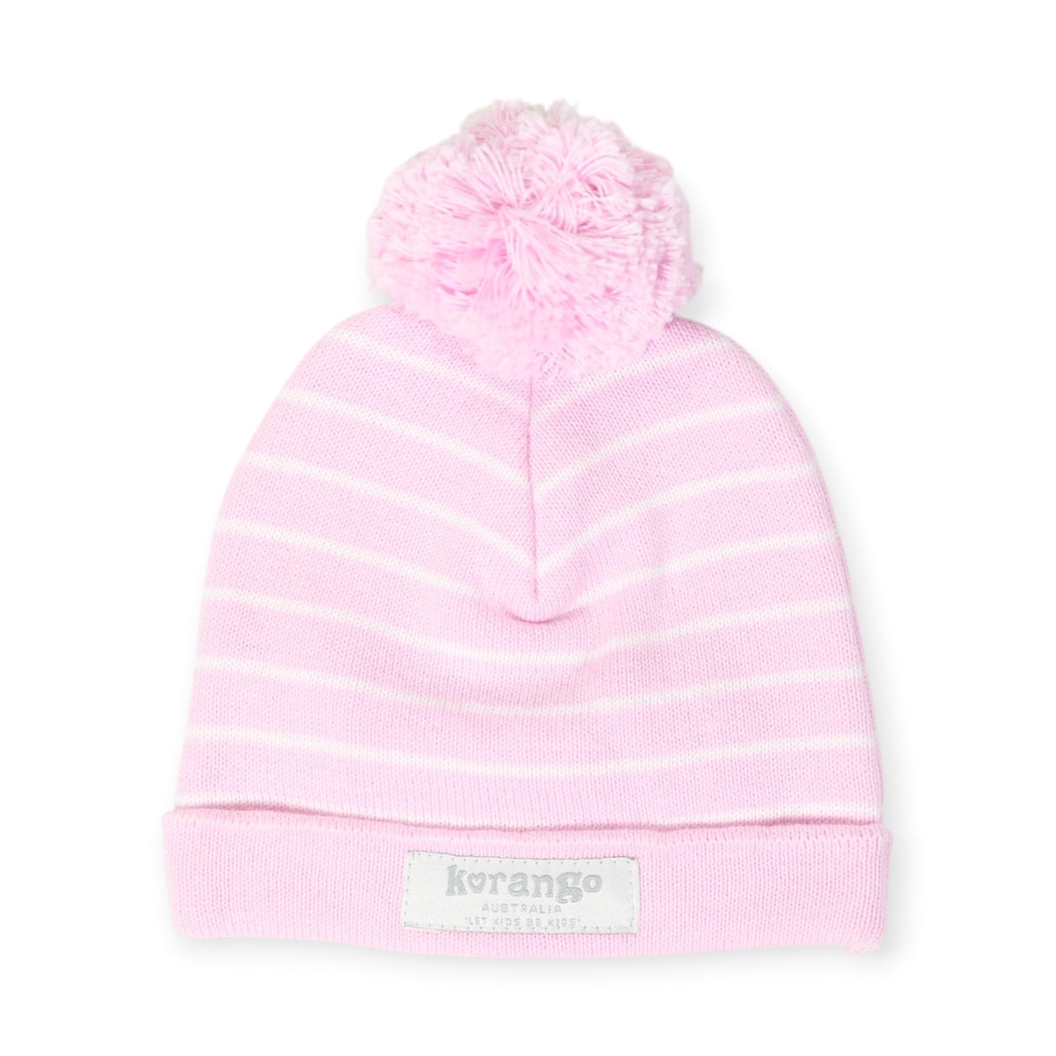 Striped Knit Beanie with Pom Pink