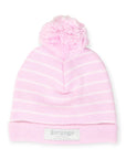 Striped Knit Beanie with Pom Pink