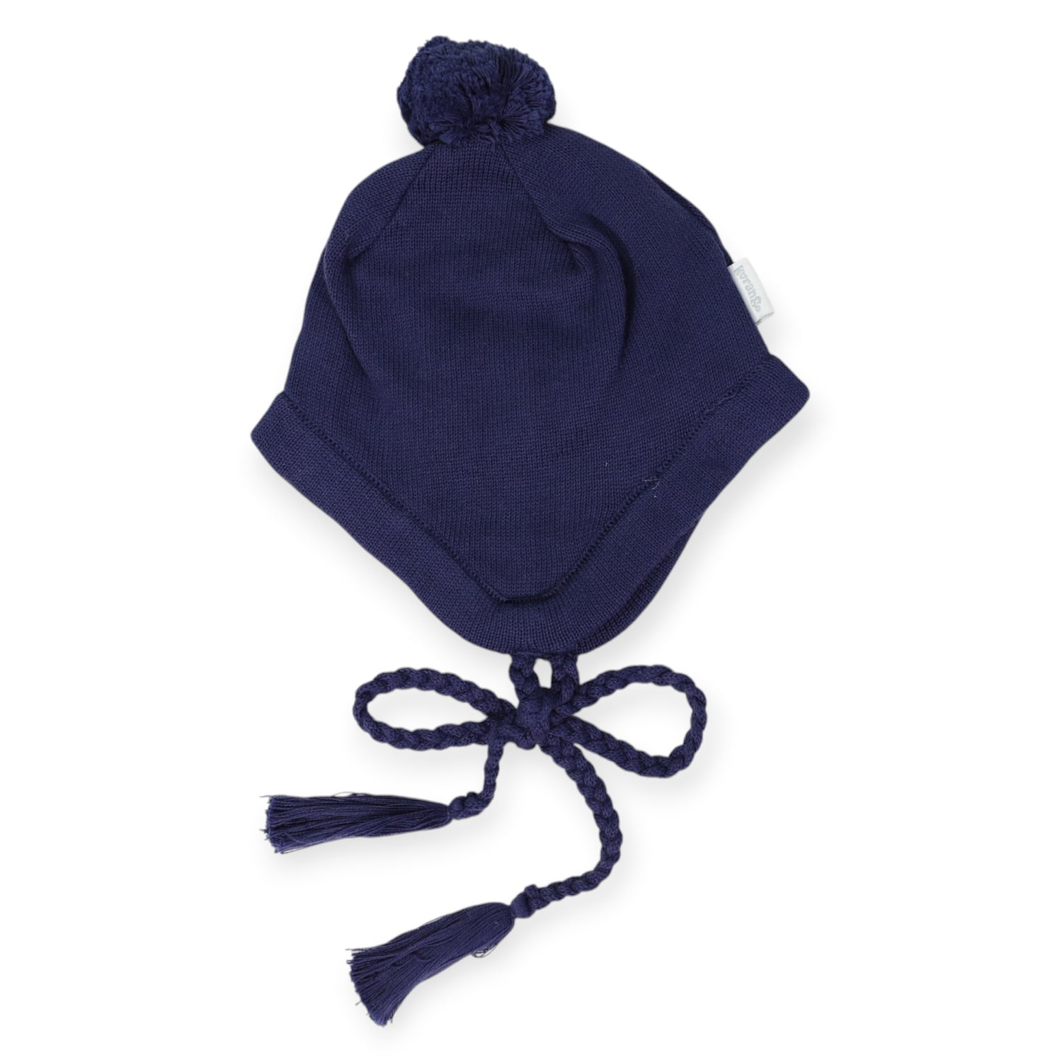Lined Knit Beanie with Pom Pom Navy