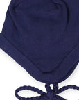 Knit Beanie with Tassels and Pom Pom Navy