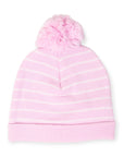 Striped Knit Beanie with Pom Pink