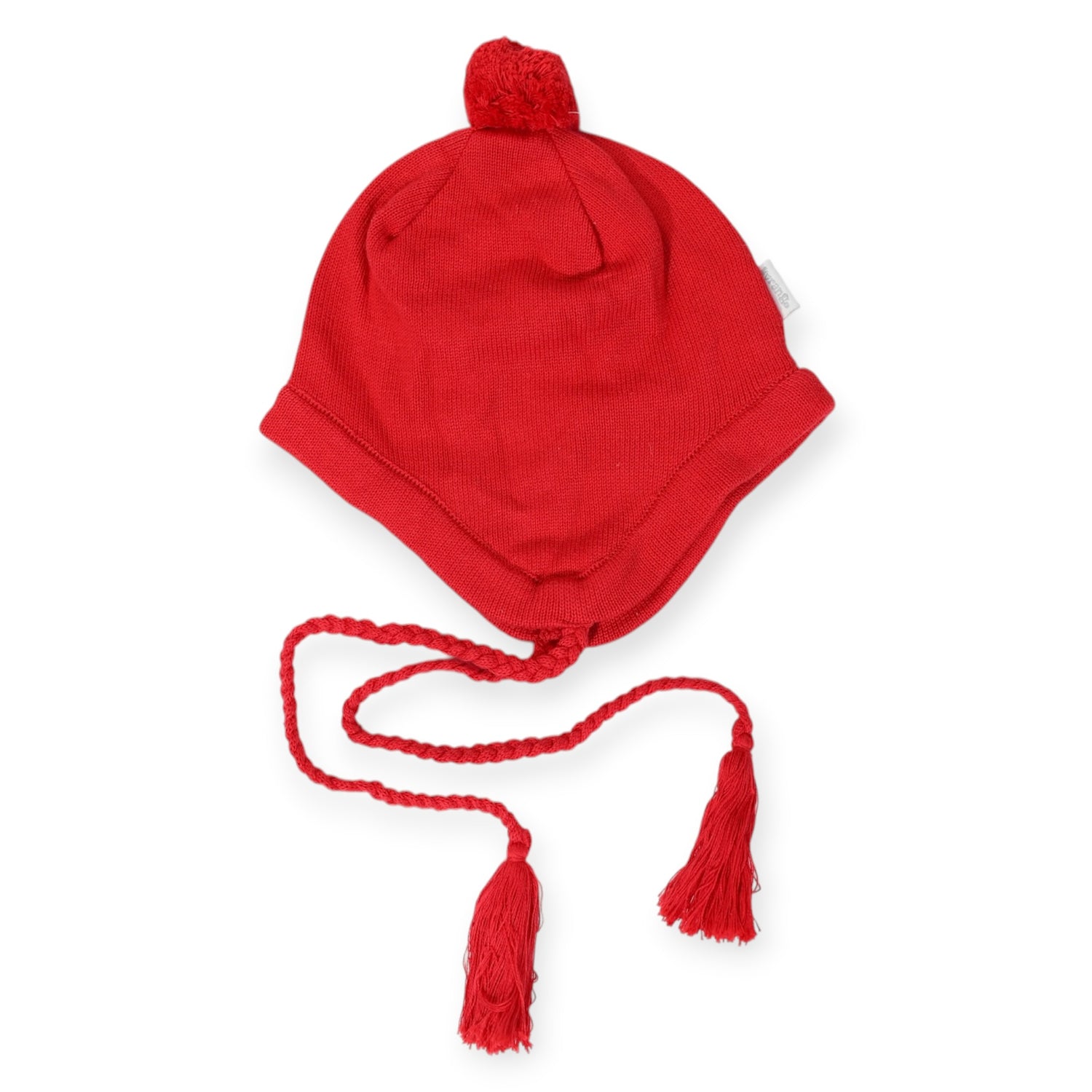 Lined Knit Beanie with Tassels Red