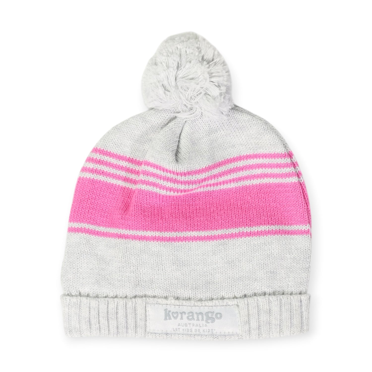Knit Beanie Pink & Grey Stripe