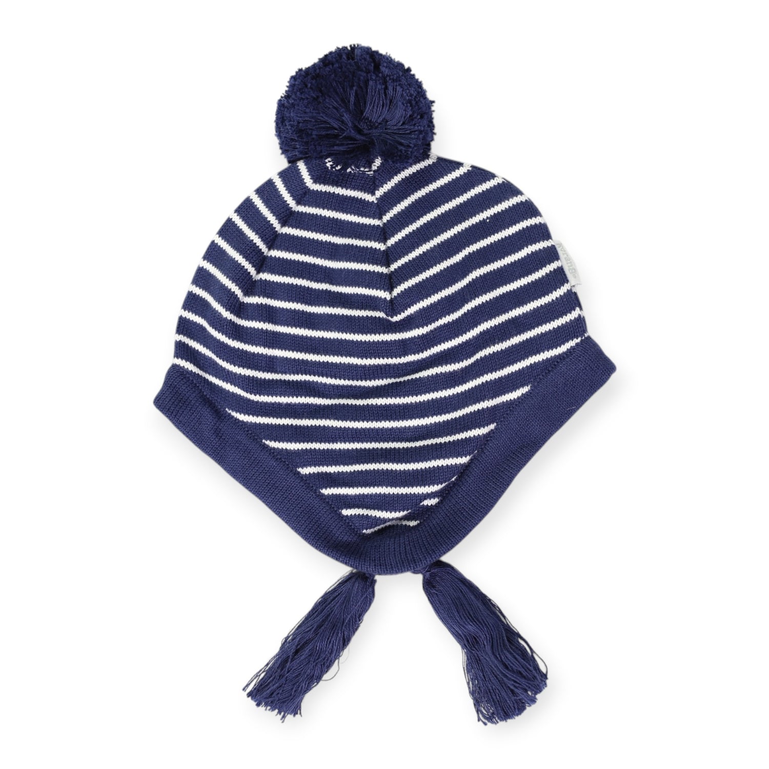 Striped Knit Beanie Navy with Tassels
