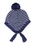Striped Knit Beanie Navy with Tassels