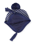 Striped Knit Beanie Navy with Tassels