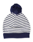 Striped Knit Beanie with Pom Pom Navy